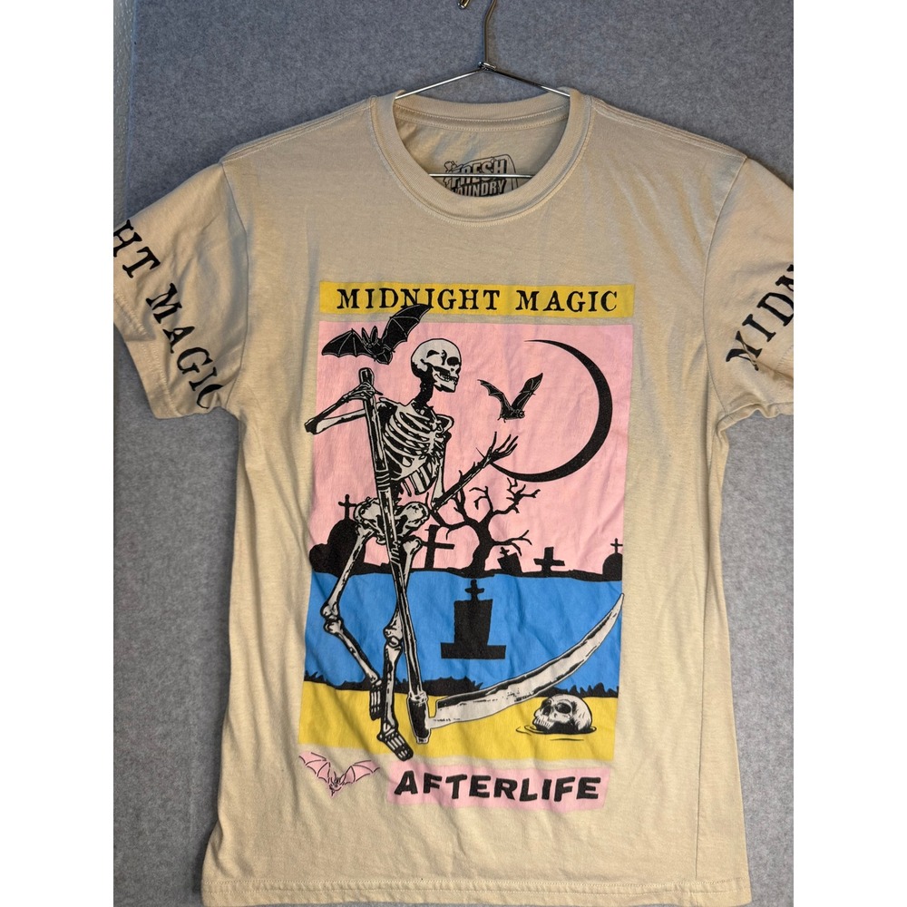 Fresh Laundry Midnight Magic Afterlife Skeleton Graphic Tee Tan Mens Small